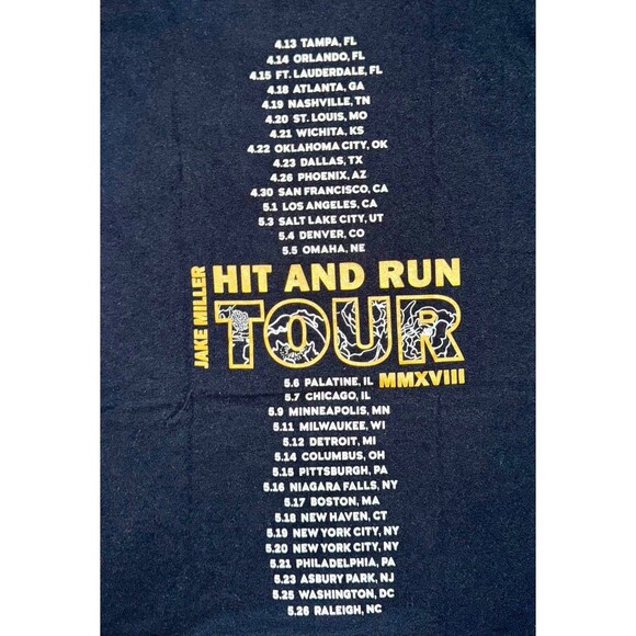 Jake Miller Hit and Run Tour MMXVIII Black Rose Graphic Tee - Unisex Medium - Picture 8 of 10